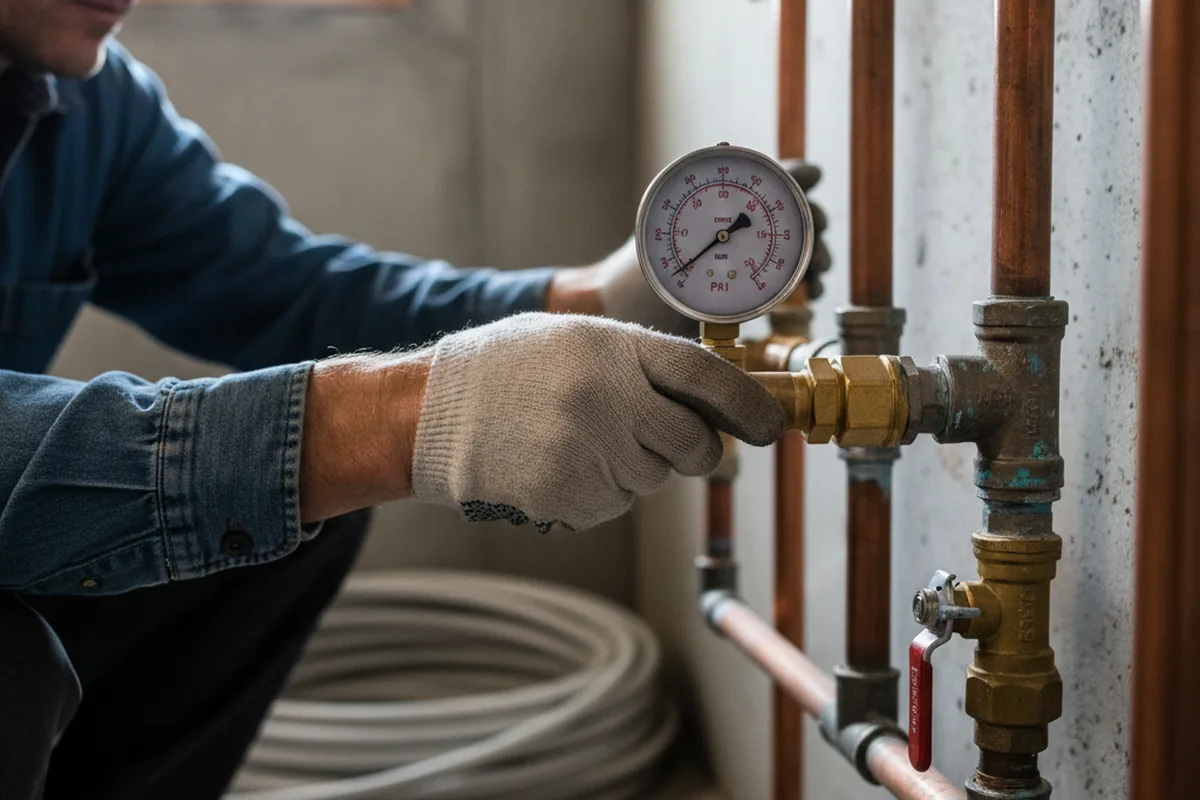 Pressure testing a repaired line during Water Line Repair in Boston